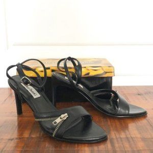 Black Stylish Medium Heel with Ankle Strap and Zipper details